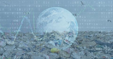 Global Binary Data Overlay on Landfill Reflects Environmental Concerns - Download Free Stock Images Pikwizard.com