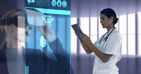 Medical Professional Analyzing Virtual Reality Healthcare Data