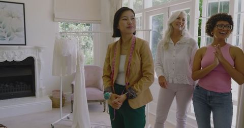 Bride-to-Be Discussing Wedding Dress Expectations with Friends