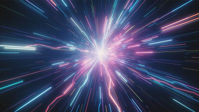 Vibrant Neon Light Burst in Futuristic Warp Corridor