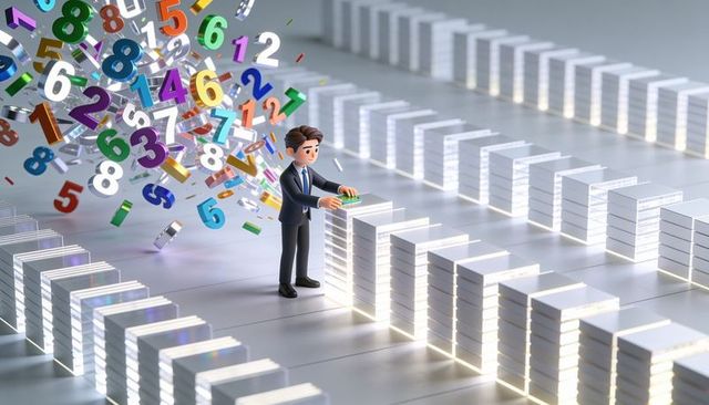 Businessman activating analytics hub in futuristic data center with floating numbers