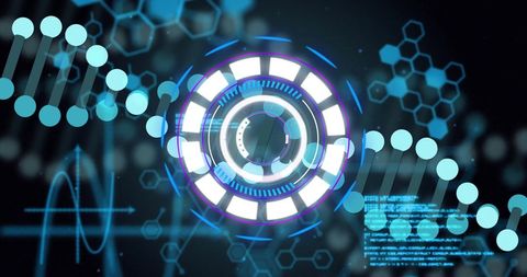 Futuristic DNA Strand and Digital Data Processing Interface - Download Free Stock Images Pikwizard.com