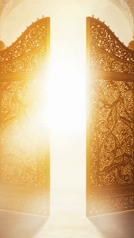 Golden Ornate Gates Swinging Open Revealing Blinding White Light | Vertical Cinematic Portal