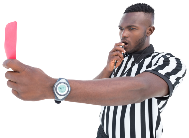 Referee Holding Transparent Red Card Wearing Striped Jersey - Download Free Stock Videos Pikwizard.com