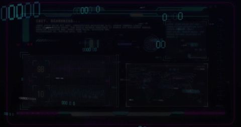 Futuristic HUD Interface with Neon Data Visualization and World Map