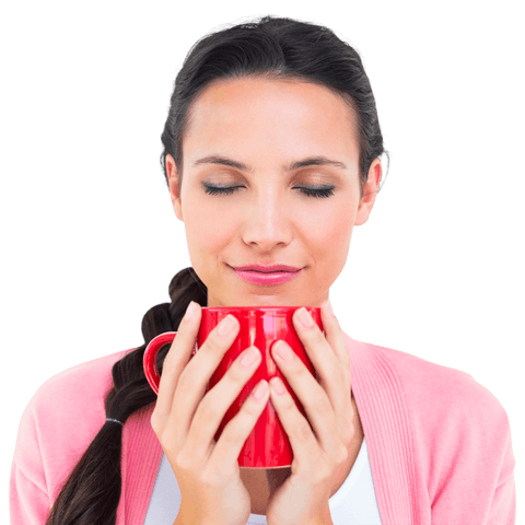 Serene Woman Enjoying Coffee Moment, Transparent Background