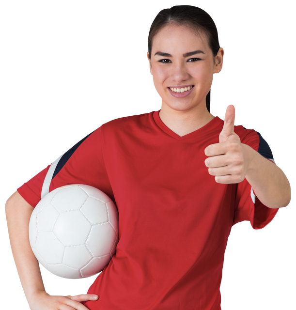 Smiling Female Soccer Player Holding Ball with Thumbs Up Pose Transparent - Download Free Stock Videos Pikwizard.com