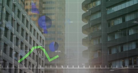 Financial data overlapping modern cityscape illustrating global business