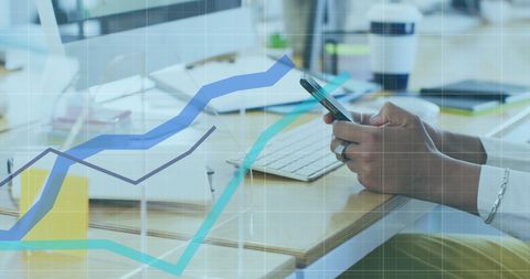 Businesswoman Analyzing Statistics on Smartphone with Digital Overlay - Download Free Stock Images Pikwizard.com