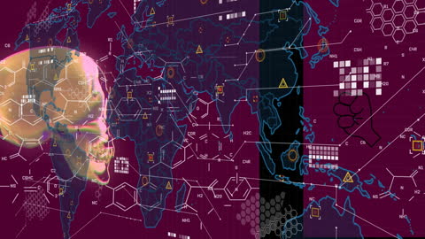 Futuristic World Map with Global Connections and Scientist Profile