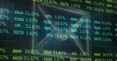 Stock market data grid with ticker symbols and percentages
