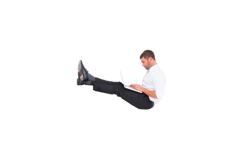 Transparent Businessman Sitting Cross-legged with Laptop