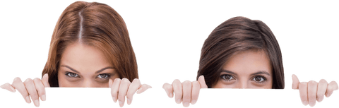 Two Caucasian Women Peeking Over Transparent Edge, Lifestyle Concept
