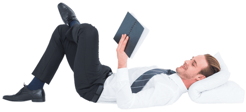 Transparent Background of Man Lying Down in Business Attire Reading - Download Free Stock Videos Pikwizard.com