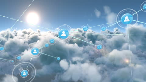 Connected Clouds with Digital Network and User Icons