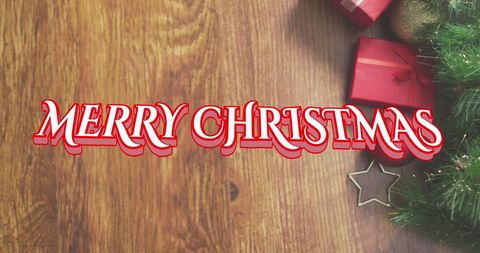 Festive Merry Christmas Message with Gifts and Pine Decor - Download Free Stock Images Pikwizard.com