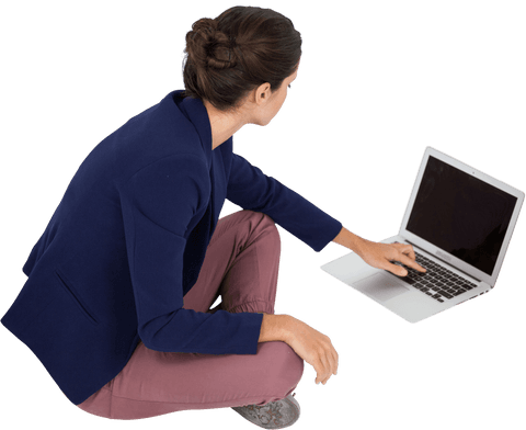 Transparent Businesswoman Using Laptop Sitting Cross-Legged - Download Free Stock Videos Pikwizard.com