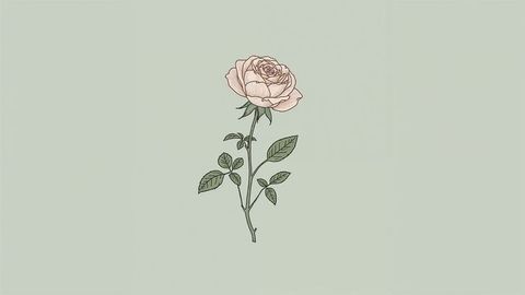 Minimalist botanical sketch of elegant rose drawing on sage