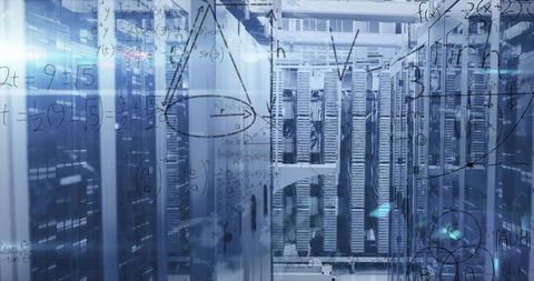 Innovative data center with overlaid mathematical formulas
