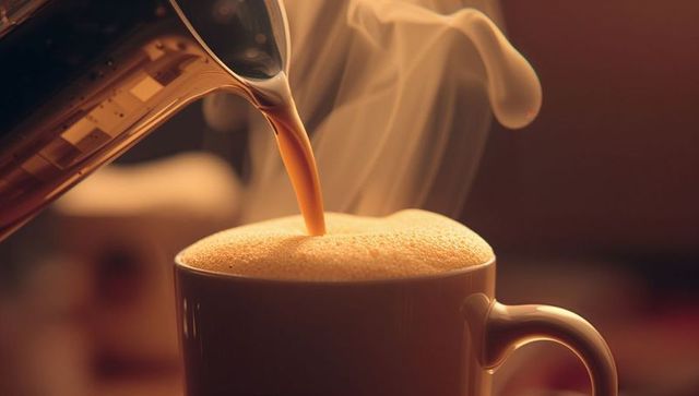 Steaming Coffee Poured into Cup on Cozy Morning