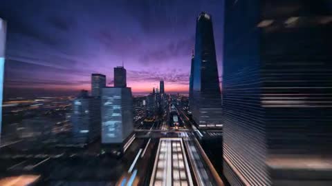 Skyline Zoom Enhancement Leading Urban Nighttime Skyscraper Observation