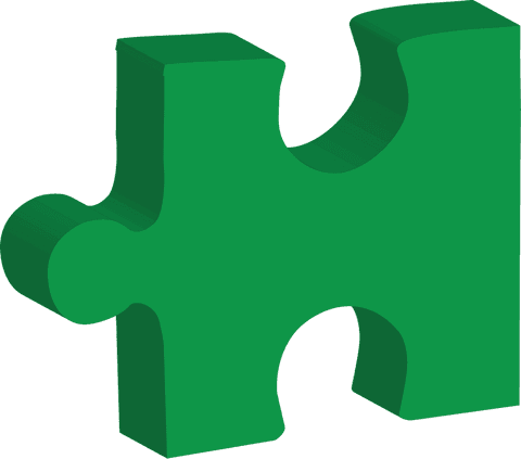 Transparent green puzzle piece with clear background