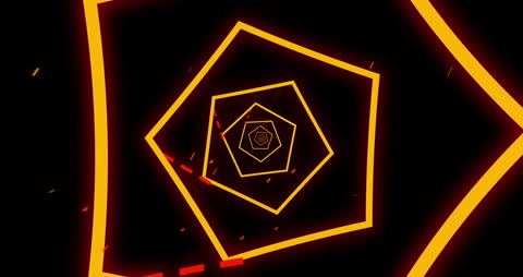 Geometric Neon Tunnel with Glowing Polyhedral Shape