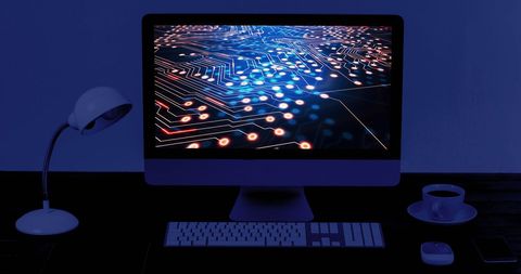 Futuristic Digital Interface Display in Dimly Lit Office - Download Free Stock Images Pikwizard.com