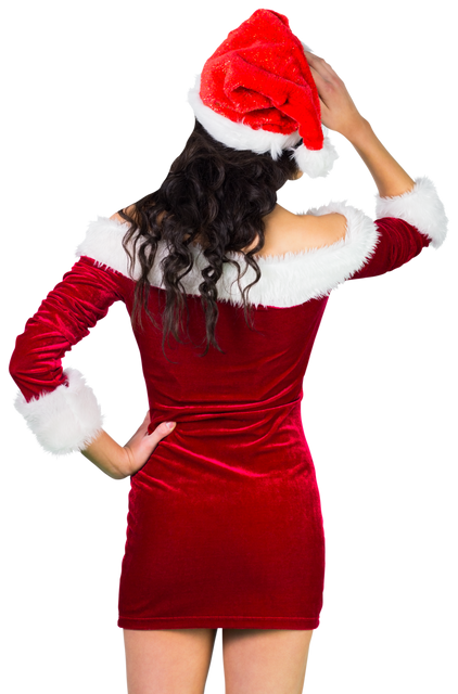 Rear Transparent View of Woman in Sexy Santa Costume and Santa Hat - Download Free Stock Videos Pikwizard.com