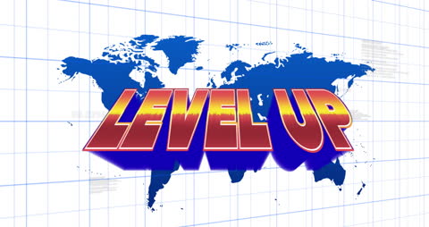 Global Technology Concept with Bold 'Level Up' Text