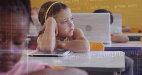 Schoolchildren Using Tablets with Digital Interface Overlay