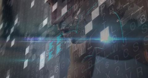 Businessman Analyzing Global Data Visualization with Holographic Maps and Charts
