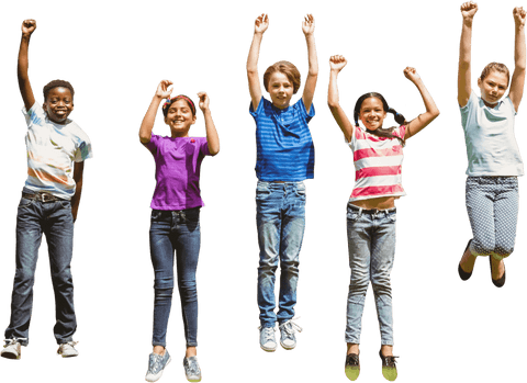 Joyful Kids Jumping with Joy in Transparent Background