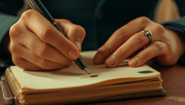 Elegant handwriting practice in leather-bound notebook