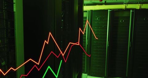 Digital Graph Overlay on Illuminated Data Server Systems - Download Free Stock Images Pikwizard.com
