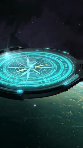 Activating Holographic Navigation Interface Hovering Over Planet Vertical Sci-Fi Video
