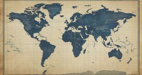 Digital World Map with Stylized Cartography Design