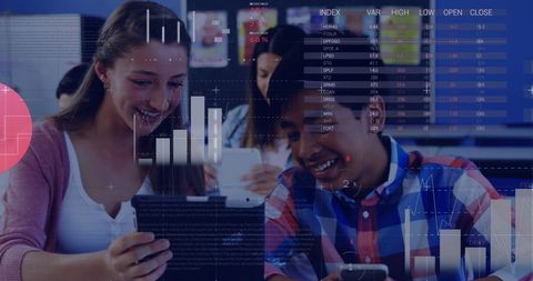 Students Collaborating with Digital Tablets and Interactive Data - Download Free Stock Images Pikwizard.com