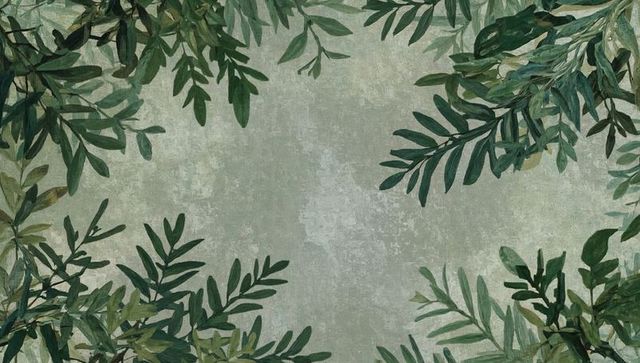 Framing sage foliage creating watercolor textured plaster backdrop with olive branches