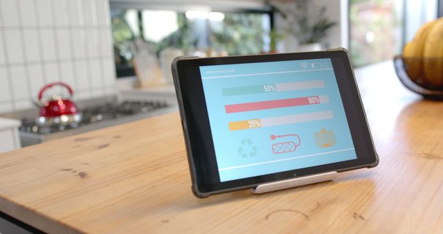 Tablet Displaying Energy Consumption Dashboard in Modern Kitchen - Download Free Stock Images Pikwizard.com