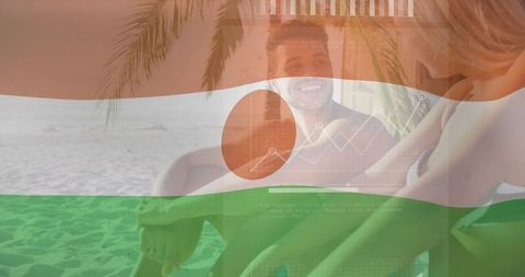Couple Relaxing on Sunny Beach with Niger Flag Overlay