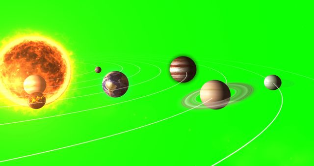 Planets revolving around the sun in space
