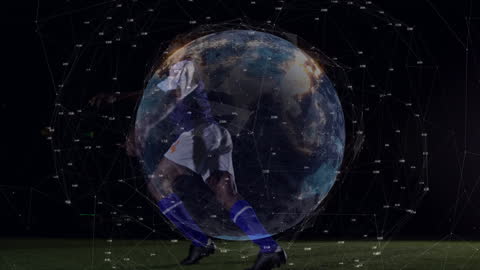 Globe Overlay on African American Soccer Player Illustrating Global Sports