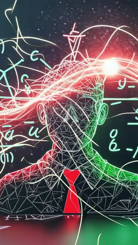 Neon Wireframe Bust Red Tie Mapping Neural Data Streams and Nodes — Vertical Tech Clip