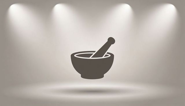 Mortar and pestle icon on minimal monochrome studio backdrop with soft spotlights
