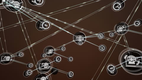 Digital Network of Icons Overlapping on Brown Background