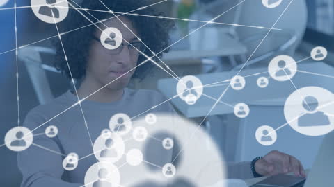 Connected Digital Networking Concept with Young Man at Cafe