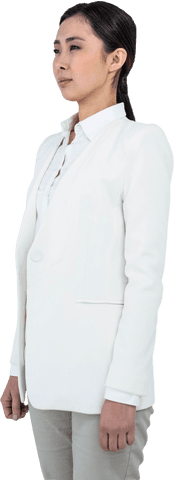 Confident asian businesswoman looking forth standing on transparent background