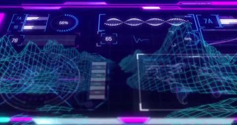 Futuristic Digital Interface with Neon Data Graphs
