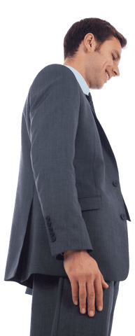 Transparent Cheerful Businessman Tilting Head Downward
